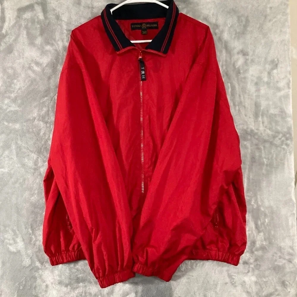 Vintage‎ Tommy Hilfiger Golf Windbreaker Mens 2XL Red Jacket Full Zip Polyester
